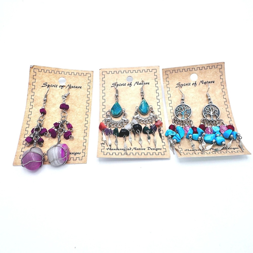 Spirit of Nature Native Design Dangle Earrings Gemstone Turquoise Tree of‎ Life